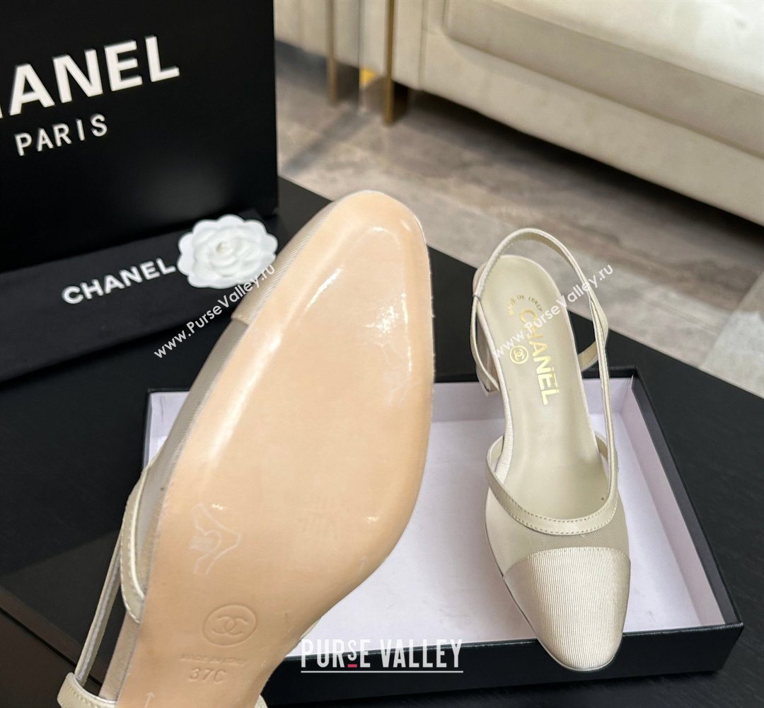 Chanel Mesh Grosgrain Slingbacks Pump 6.5cm Ivory 2026 G31318 0309 (MD-260309013)
