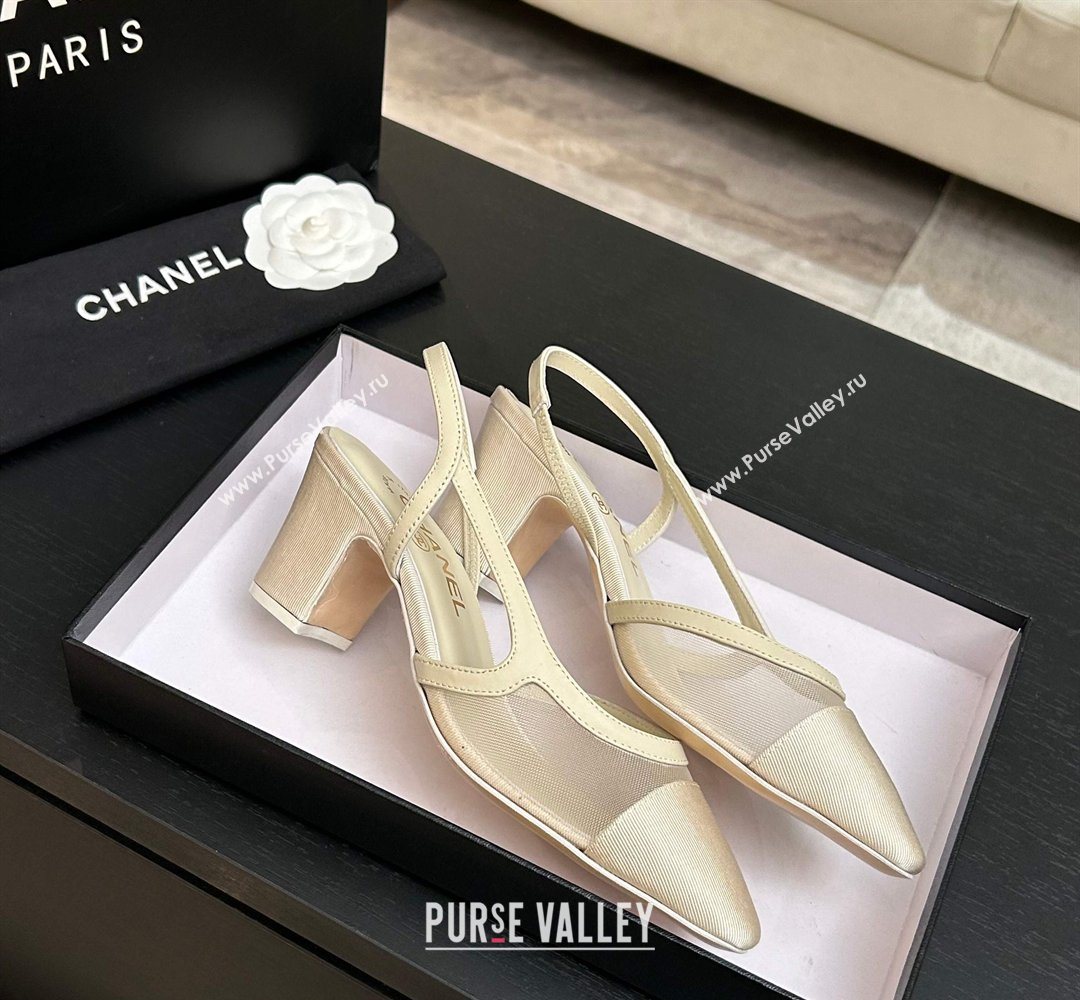 Chanel Mesh Grosgrain Slingbacks Pump 6.5cm Ivory 2026 G31318 0309 (MD-260309013)