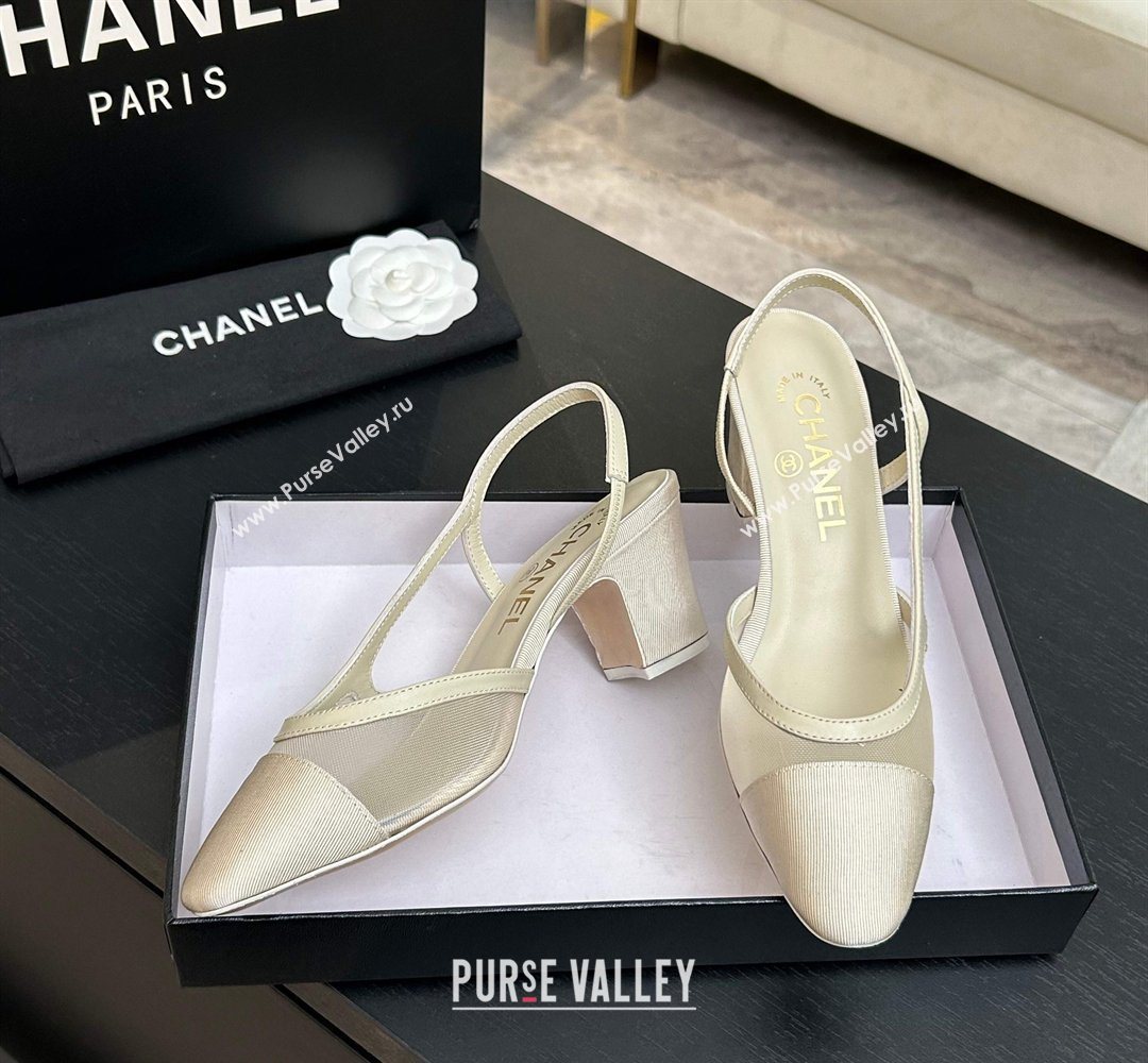 Chanel Mesh Grosgrain Slingbacks Pump 6.5cm Ivory 2026 G31318 0309 (MD-260309013)