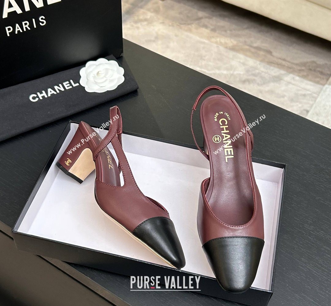 Chanel Lambskin Leather Slingbacks Pump 6.5cm Burgundy/Black 2026 G31318 0309 (MD-260309016)