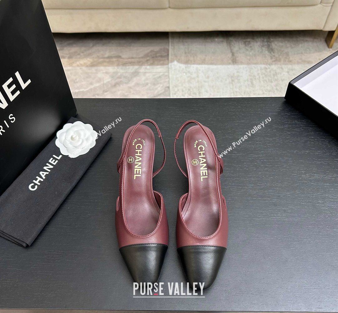 Chanel Lambskin Leather Slingbacks Pump 6.5cm Burgundy/Black 2026 G31318 0309 (MD-260309016)
