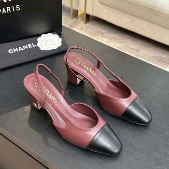 Chanel Lambskin Leather Slingbacks Pump 6.5cm Burgundy/Black 2026 G31318 0309 (MD-260309016)