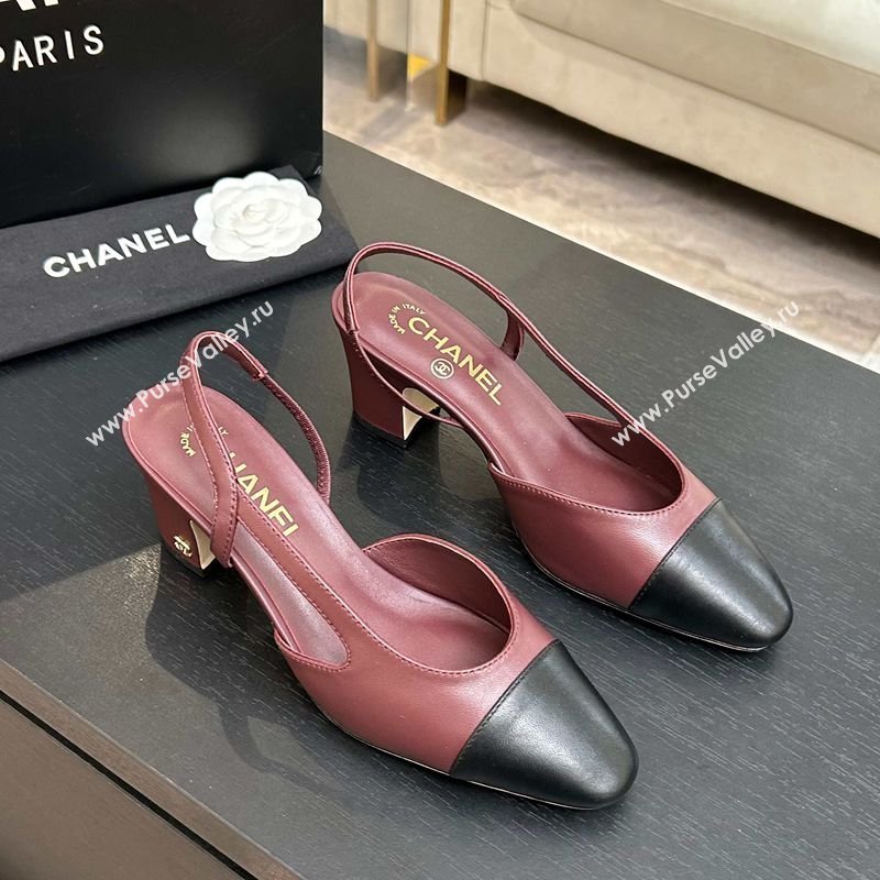 Chanel Lambskin Leather Slingbacks Pump 6.5cm Burgundy/Black 2026 G31318 0309 (MD-260309016)