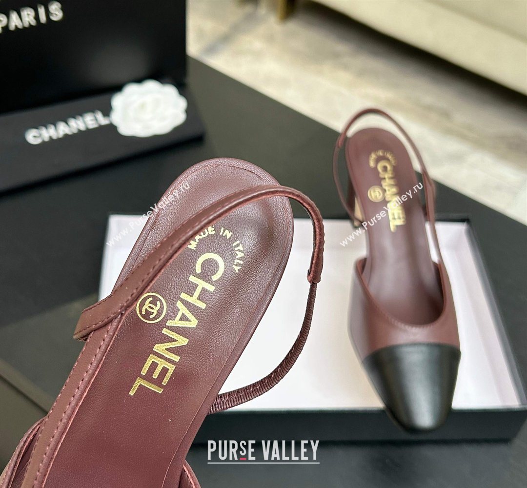 Chanel Lambskin Leather Slingbacks Pump 6.5cm Burgundy/Black 2026 G31318 0309 (MD-260309016)