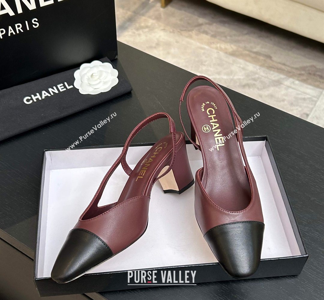 Chanel Lambskin Leather Slingbacks Pump 6.5cm Burgundy/Black 2026 G31318 0309 (MD-260309016)