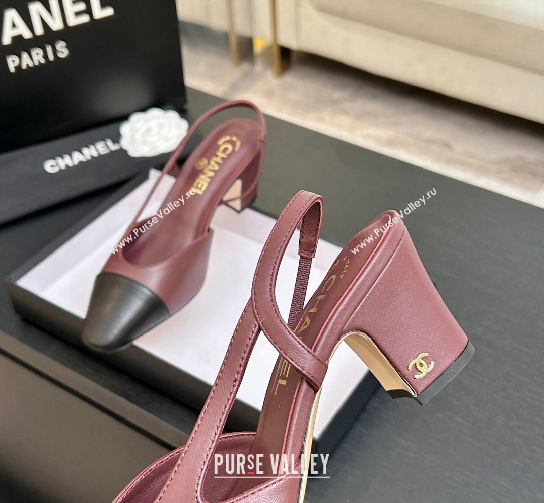 Chanel Lambskin Leather Slingbacks Pump 6.5cm Burgundy/Black 2026 G31318 0309 (MD-260309016)