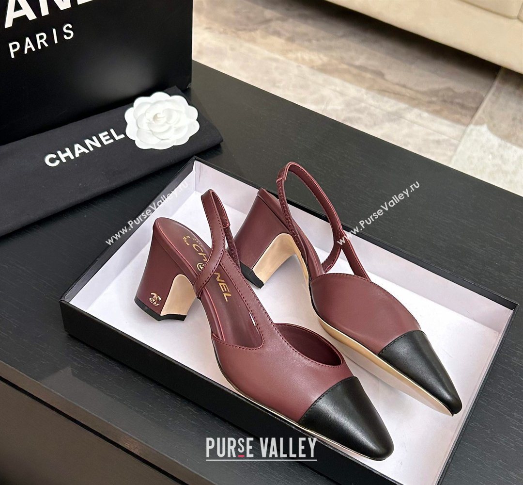 Chanel Lambskin Leather Slingbacks Pump 6.5cm Burgundy/Black 2026 G31318 0309 (MD-260309016)