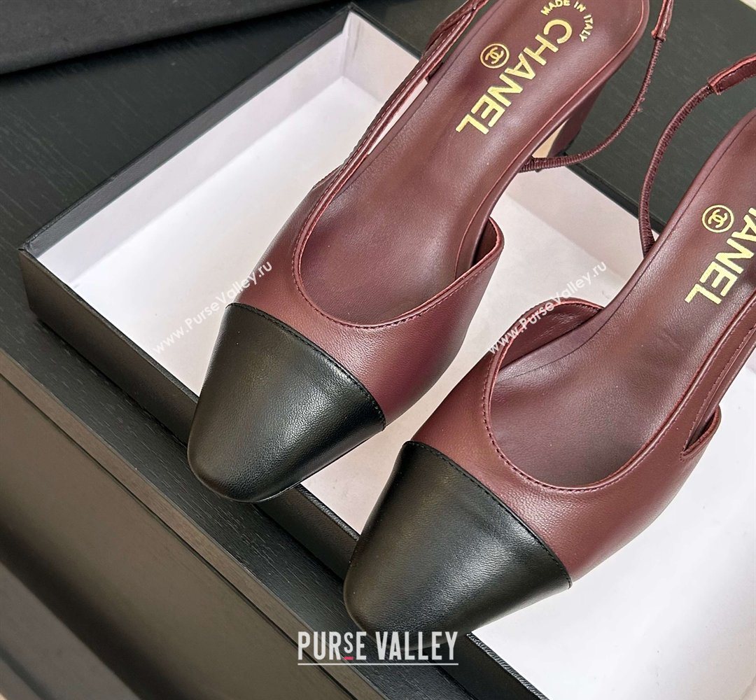 Chanel Lambskin Leather Slingbacks Pump 6.5cm Burgundy/Black 2026 G31318 0309 (MD-260309016)
