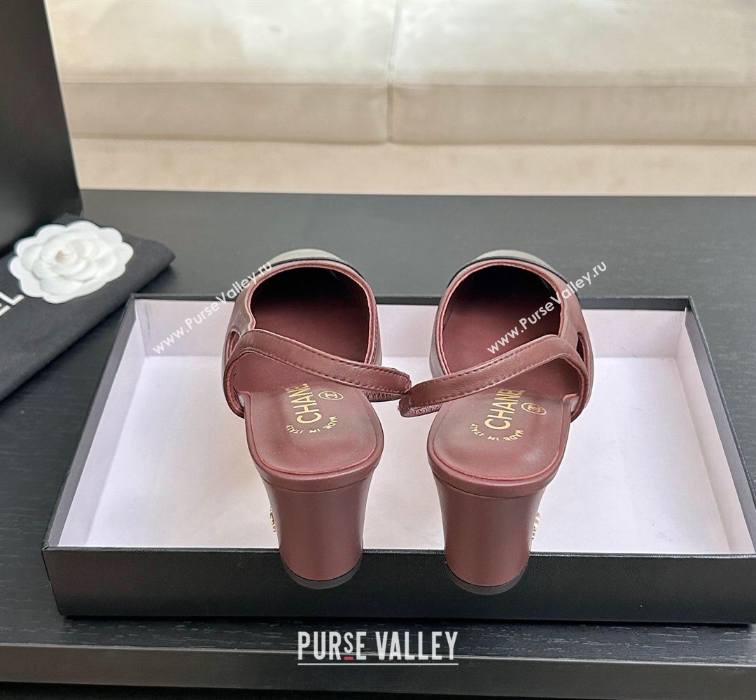 Chanel Lambskin Leather Slingbacks Pump 6.5cm Burgundy/Black 2026 G31318 0309 (MD-260309016)