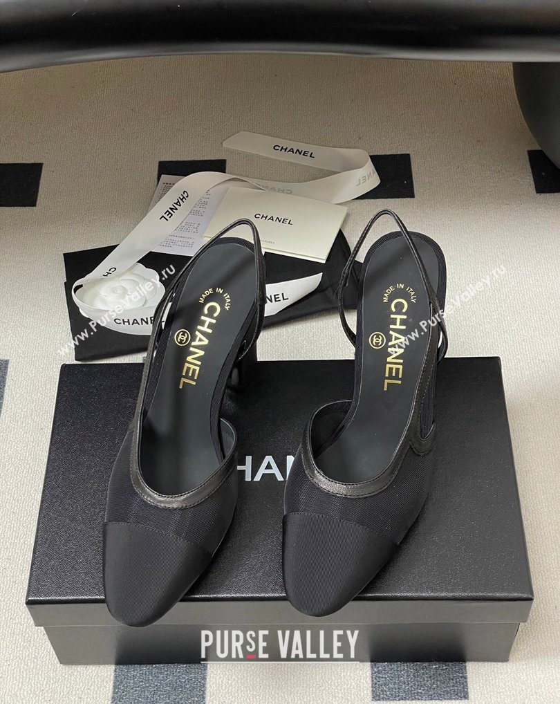 Chanel Mesh Grosgrain Slingbacks Pump 9cm Black 2026 G45509 0309 (MD-260309023)