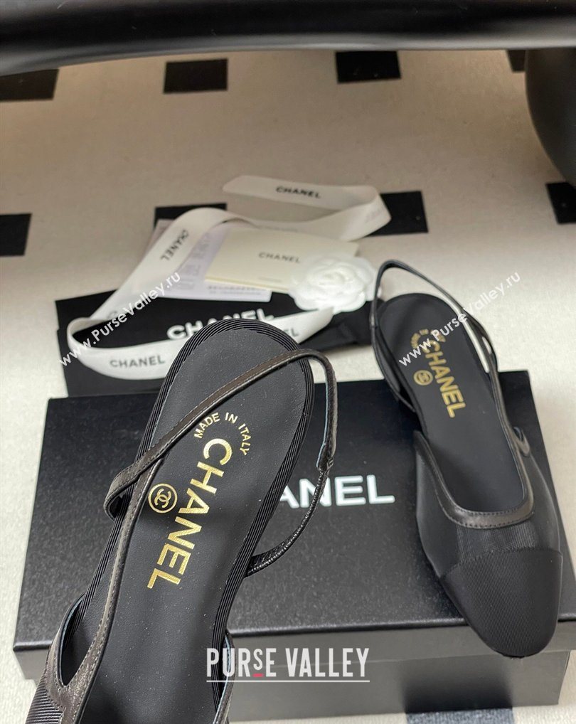 Chanel Mesh Grosgrain Slingbacks Flat Black 2026 G31319 0309 (MD-260309001)