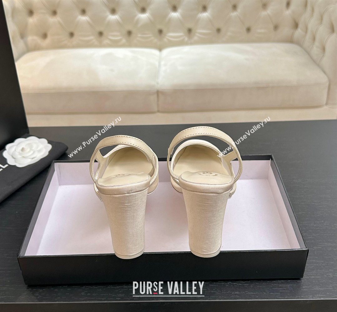 Chanel Mesh Grosgrain Slingbacks Pump 9cm Ivory 2026 G45509 0309 (MD-260309017)