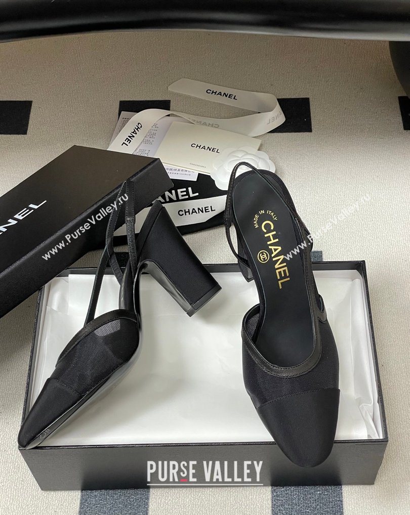 Chanel Mesh Grosgrain Slingbacks Pump 9cm Black 2026 G45509 0309 (MD-260309023)