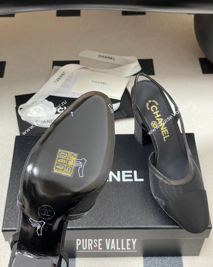 Chanel Mesh Grosgrain Slingbacks Pump 9cm Black 2026 G45509 0309 (MD-260309023)