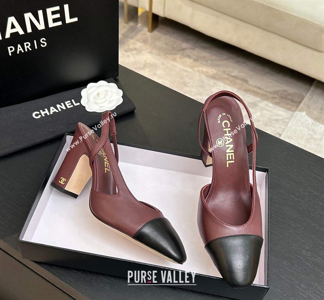 Chanel Lambskin Leather Slingbacks Pump 9cm Burgundy/Black 2026 G45509 0309 (MD-260309020)