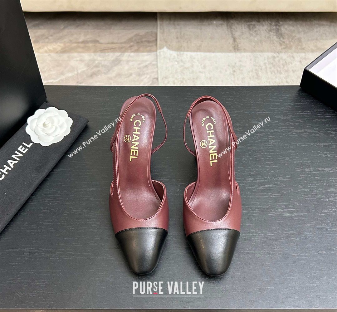 Chanel Lambskin Leather Slingbacks Pump 9cm Burgundy/Black 2026 G45509 0309 (MD-260309020)