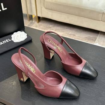 Chanel Lambskin Leather Slingbacks Pump 9cm Burgundy/Black 2026 G45509 0309 (MD-260309020)