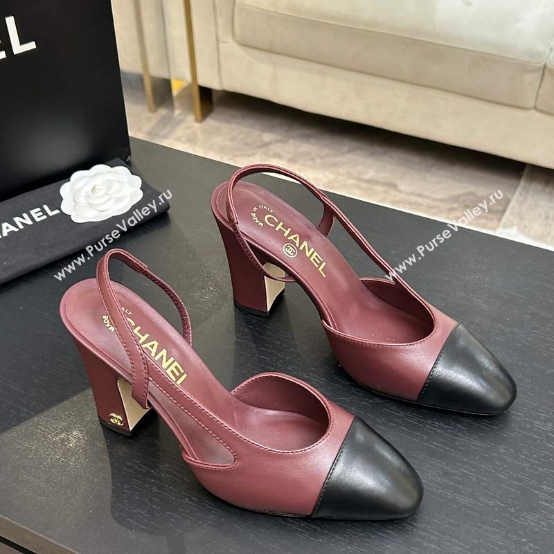 Chanel Lambskin Leather Slingbacks Pump 9cm Burgundy/Black 2026 G45509 0309 (MD-260309020)