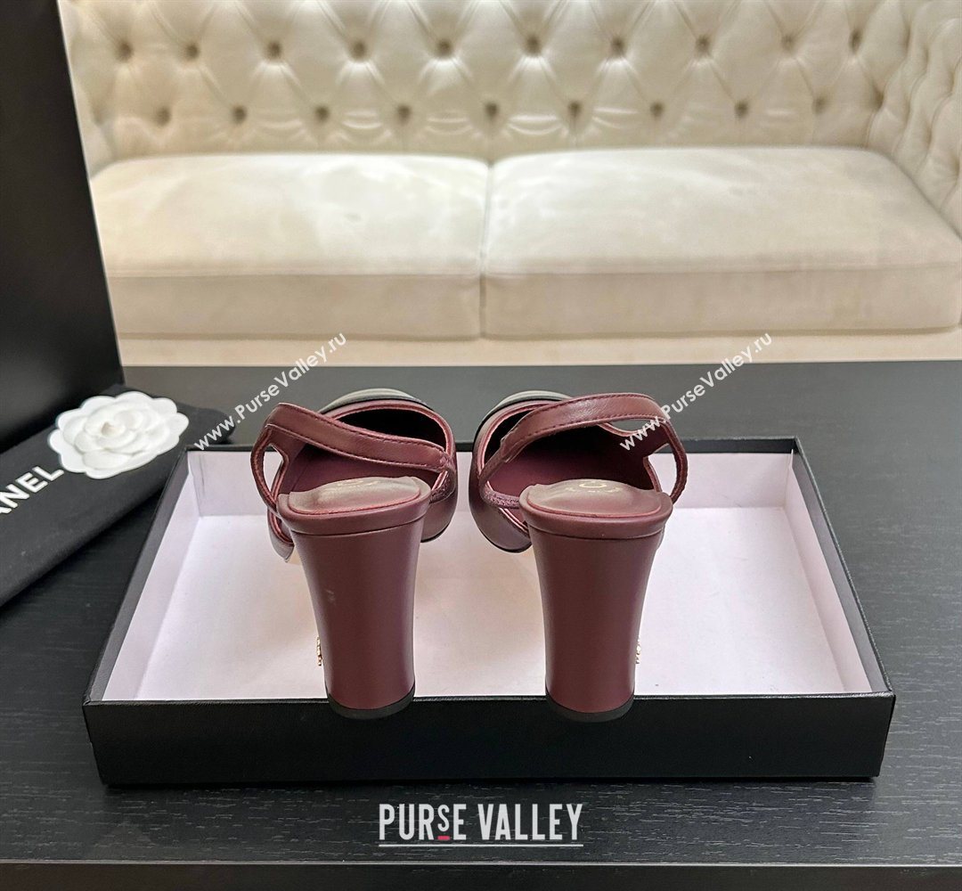 Chanel Lambskin Leather Slingbacks Pump 9cm Burgundy/Black 2026 G45509 0309 (MD-260309020)