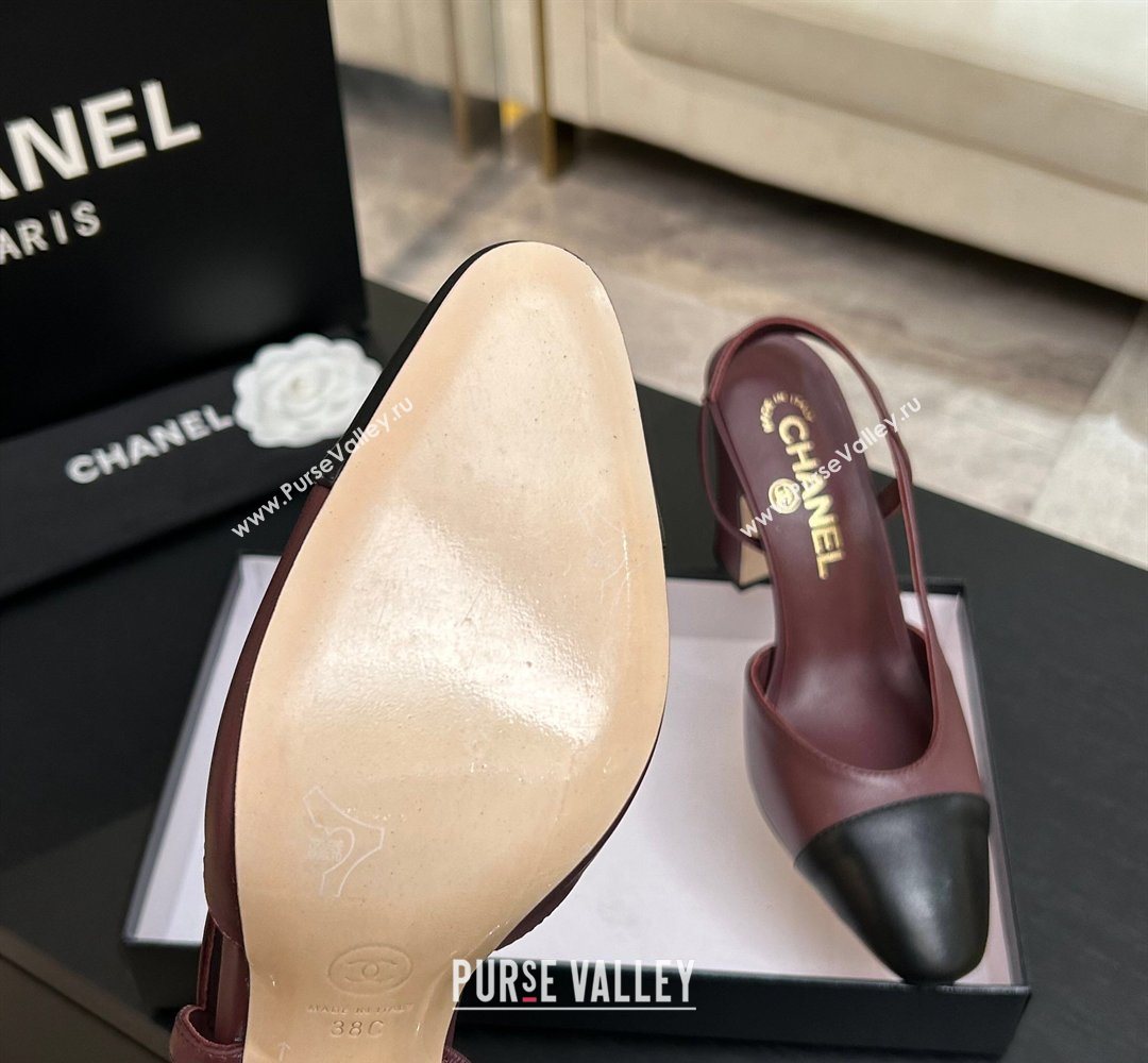 Chanel Lambskin Leather Slingbacks Pump 9cm Burgundy/Black 2026 G45509 0309 (MD-260309020)
