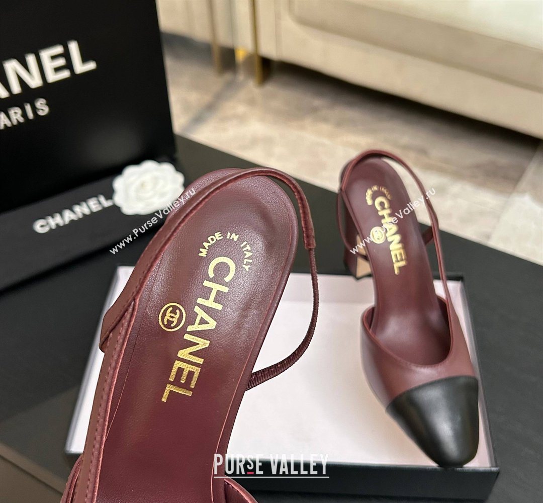 Chanel Lambskin Leather Slingbacks Pump 9cm Burgundy/Black 2026 G45509 0309 (MD-260309020)
