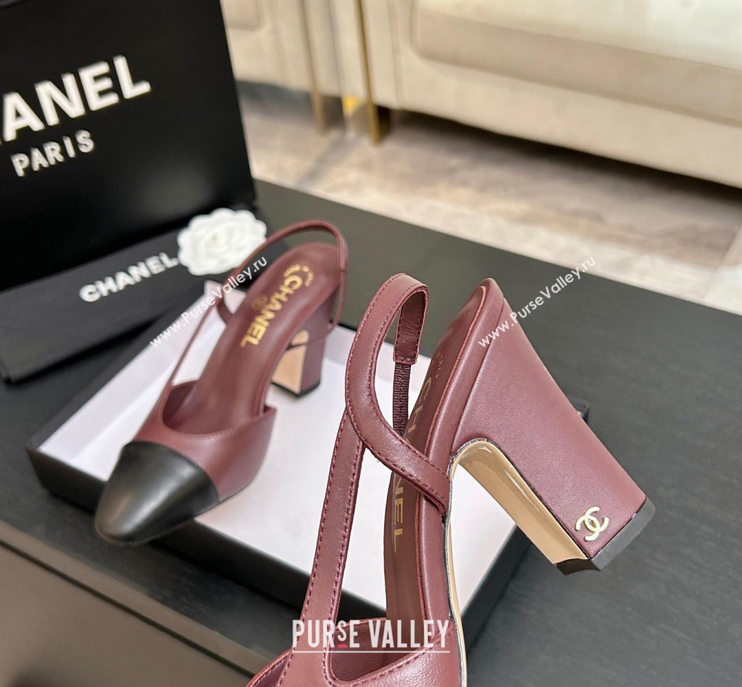 Chanel Lambskin Leather Slingbacks Pump 9cm Burgundy/Black 2026 G45509 0309 (MD-260309020)