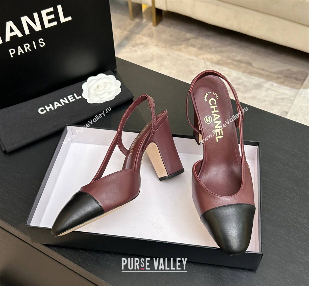 Chanel Lambskin Leather Slingbacks Pump 9cm Burgundy/Black 2026 G45509 0309 (MD-260309020)