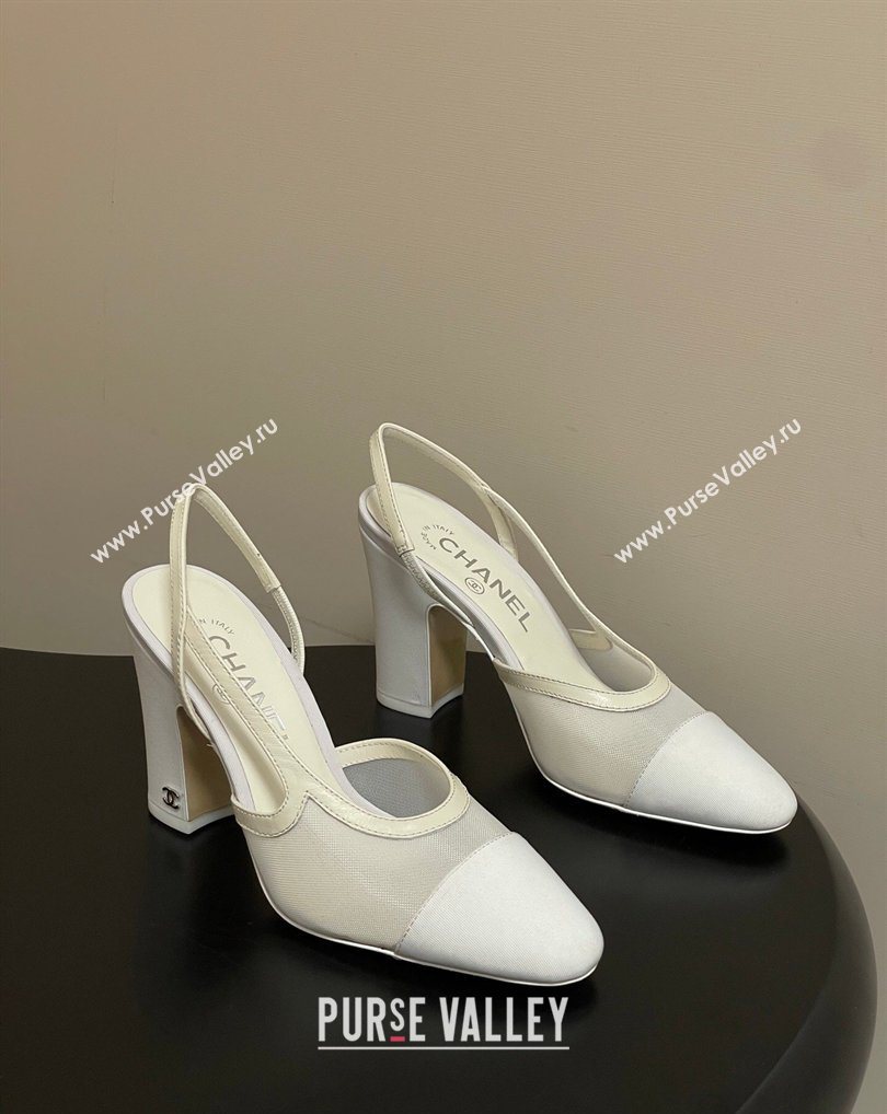 Chanel Mesh Grosgrain Slingbacks Pump 9cm White 2026 G45509 0309 (MD-260309024)