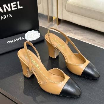 Chanel Lambskin Leather Slingbacks Pump 9cm Beige/Black 2026 G45509 0309 (MD-260309022)