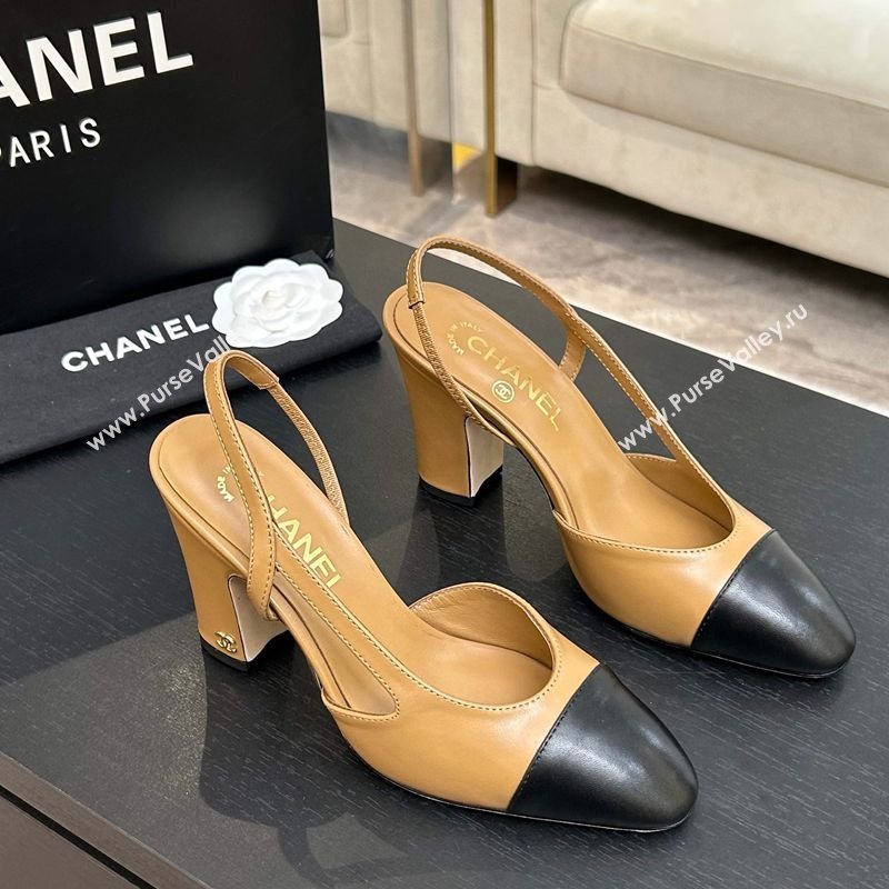 Chanel Lambskin Leather Slingbacks Pump 9cm Beige/Black 2026 G45509 0309 (MD-260309022)