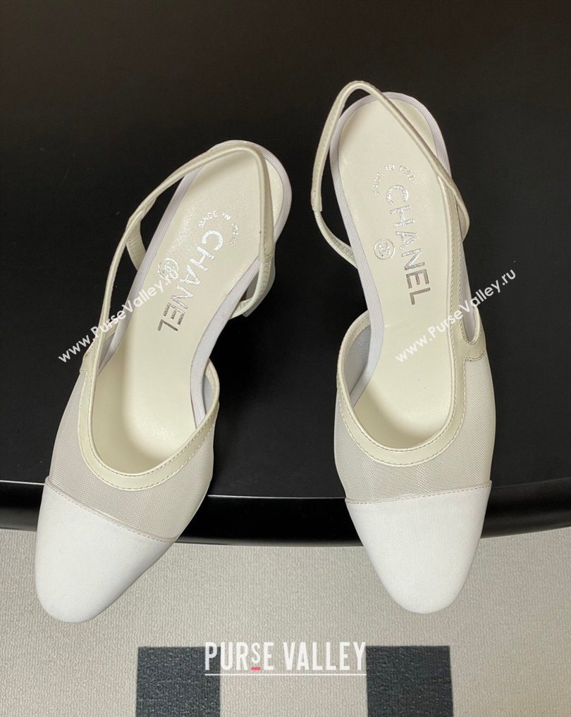 Chanel Mesh Grosgrain Slingbacks Pump 9cm White 2026 G45509 0309 (MD-260309024)