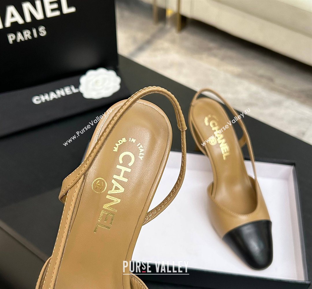 Chanel Lambskin Leather Slingbacks Pump 9cm Beige/Black 2026 G45509 0309 (MD-260309022)