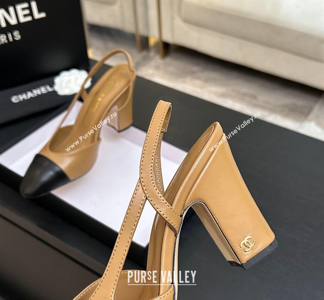 Chanel Lambskin Leather Slingbacks Pump 9cm Beige/Black 2026 G45509 0309 (MD-260309022)