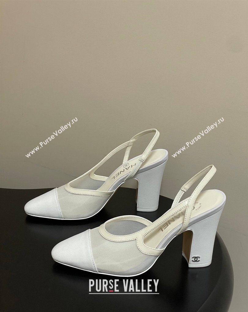 Chanel Mesh Grosgrain Slingbacks Pump 9cm White 2026 G45509 0309 (MD-260309024)