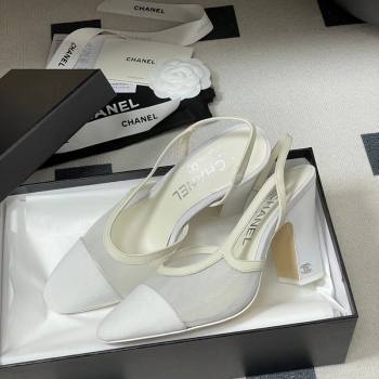 Chanel Mesh Grosgrain Slingbacks Pump 9cm White 2026 G45509 0309 (MD-260309024)
