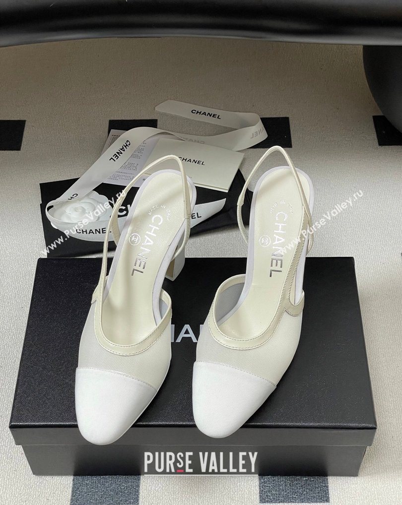 Chanel Mesh Grosgrain Slingbacks Pump 9cm White 2026 G45509 0309 (MD-260309024)