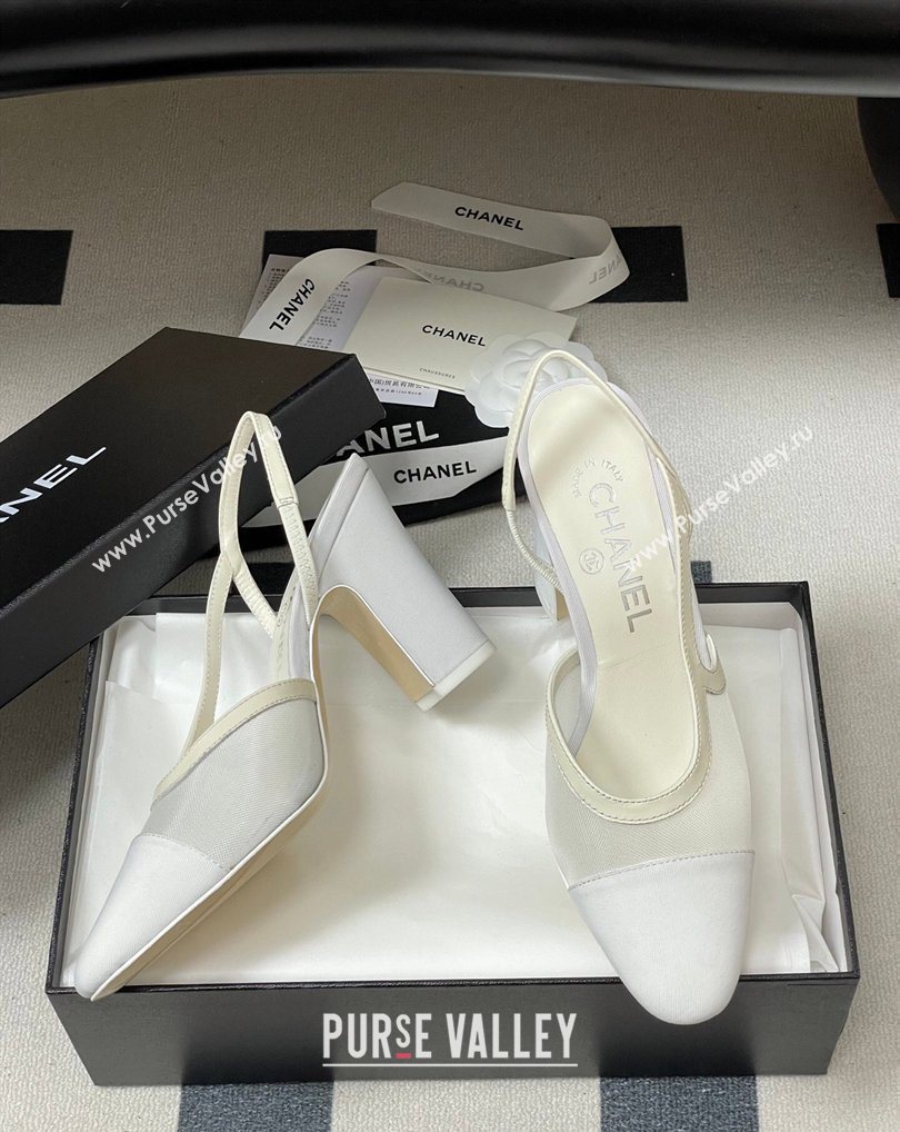 Chanel Mesh Grosgrain Slingbacks Pump 9cm White 2026 G45509 0309 (MD-260309024)