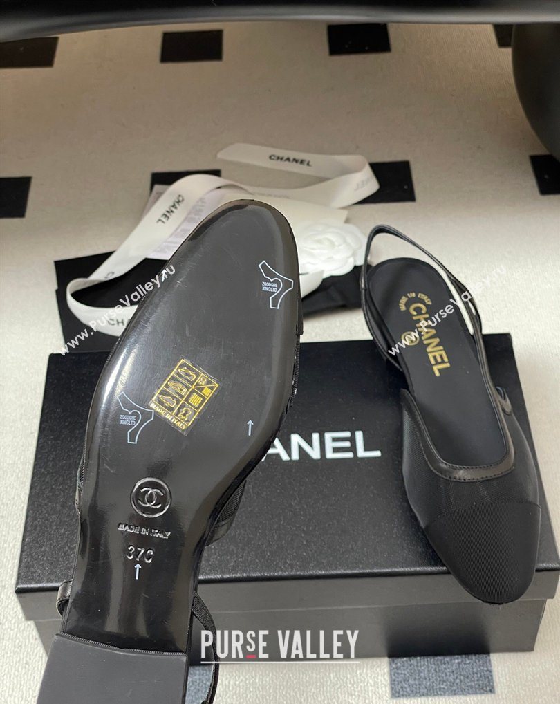 Chanel Mesh Grosgrain Slingbacks Flat Black 2026 G31319 0309 (MD-260309001)
