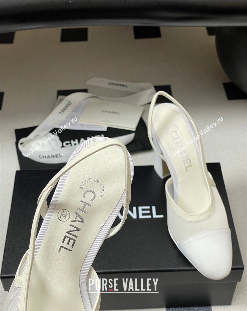 Chanel Mesh Grosgrain Slingbacks Pump 9cm White 2026 G45509 0309 (MD-260309024)
