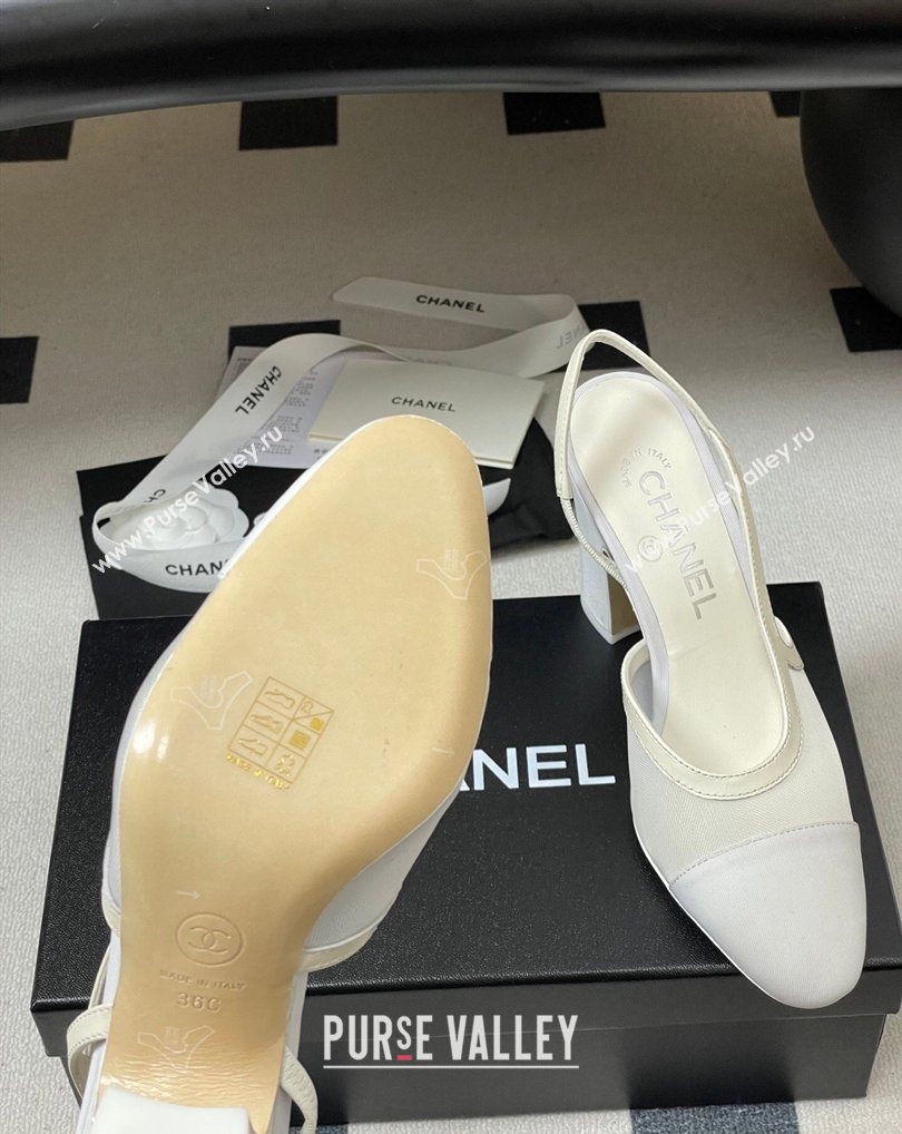Chanel Mesh Grosgrain Slingbacks Pump 9cm White 2026 G45509 0309 (MD-260309024)