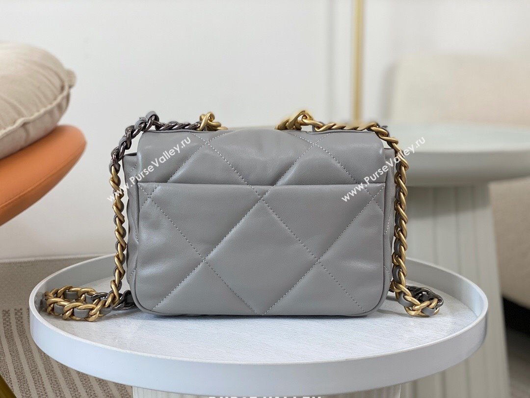 Chanel 19 Shiny Lambskin Mini Flap Bag AS1159 Grey 2024 0311 (sm-240311045)
