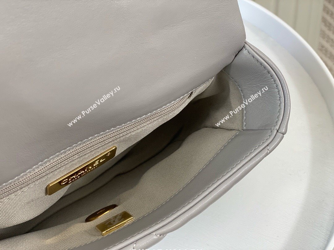 Chanel 19 Shiny Lambskin Mini Flap Bag AS1159 Grey 2024 0311 (sm-240311045)