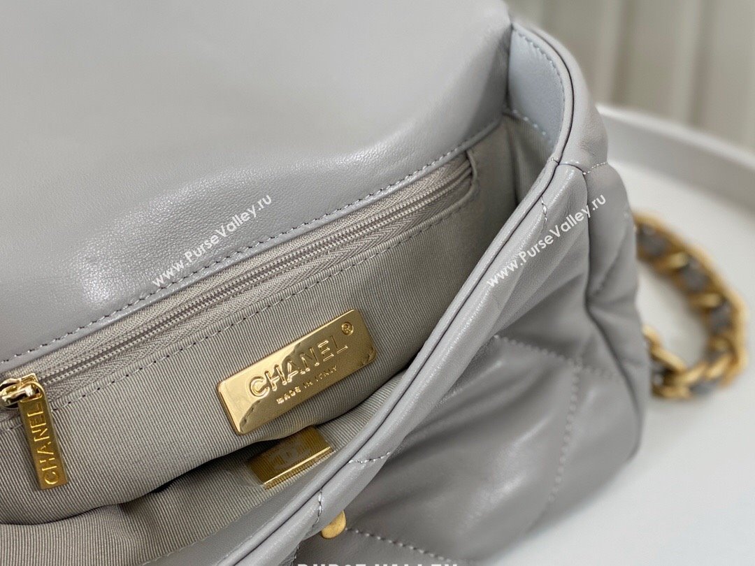 Chanel 19 Shiny Lambskin Mini Flap Bag AS1159 Grey 2024 0311 (sm-240311045)