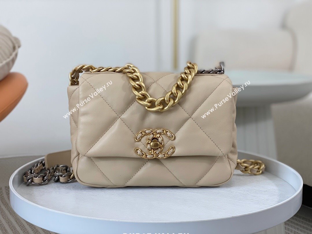 Chanel 19 Shiny Lambskin Mini Flap Bag AS1159 Beige 2024 (sm-240311046)