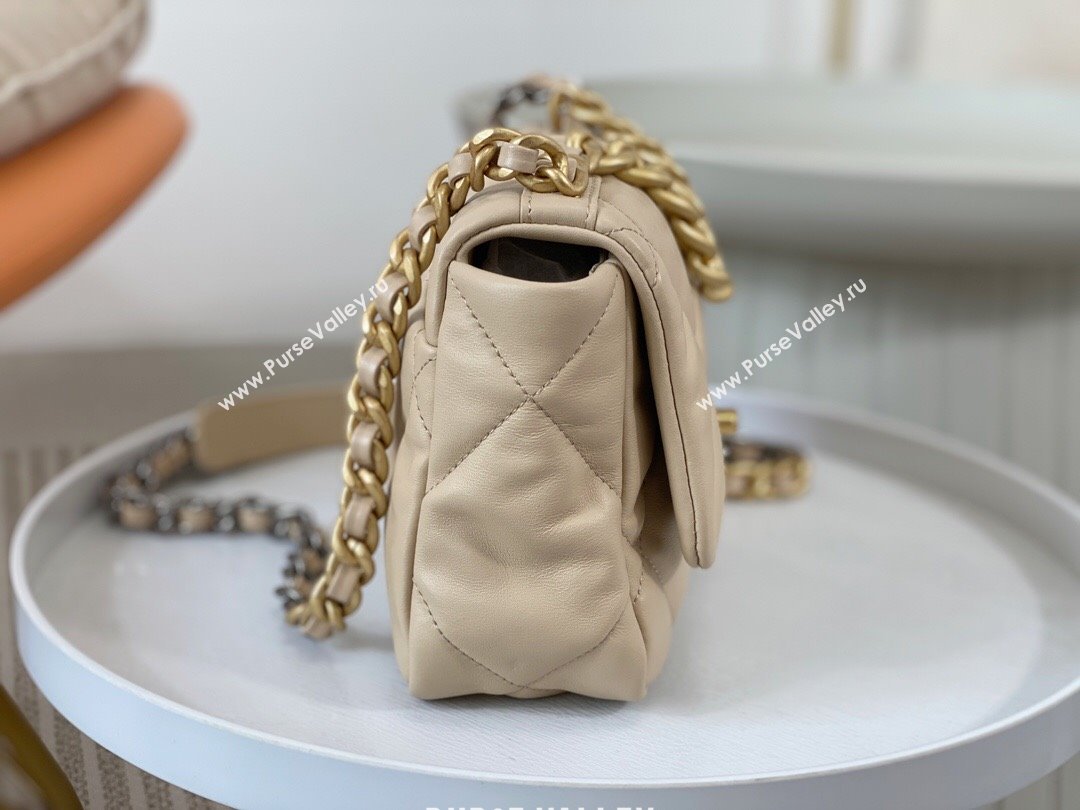 Chanel 19 Shiny Lambskin Mini Flap Bag AS1159 Beige 2024 (sm-240311046)