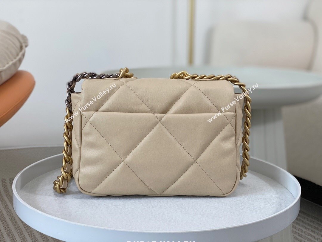 Chanel 19 Shiny Lambskin Mini Flap Bag AS1159 Beige 2024 (sm-240311046)