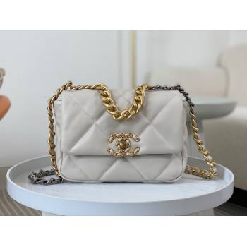 Chanel 19 Shiny Lambskin Mini Flap Bag AS1159 White 2024 (sm-240311047)