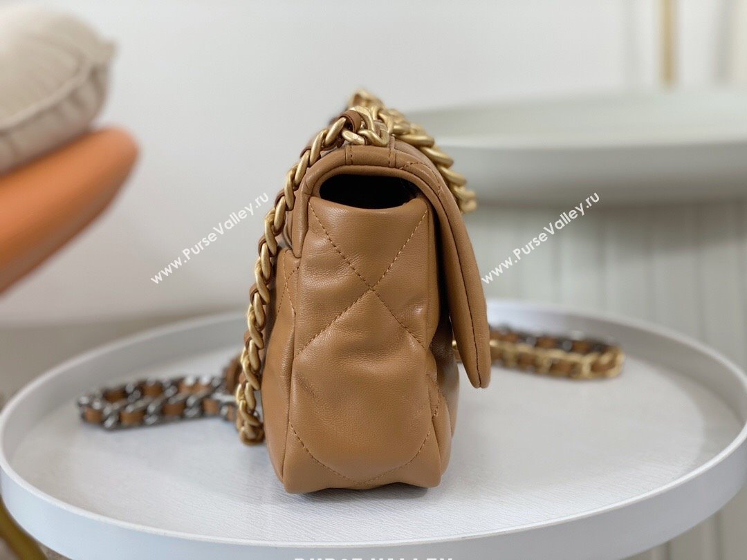 Chanel 19 Shiny Lambskin Mini Flap Bag AS1159 Brown 2024 (sm-240311048)