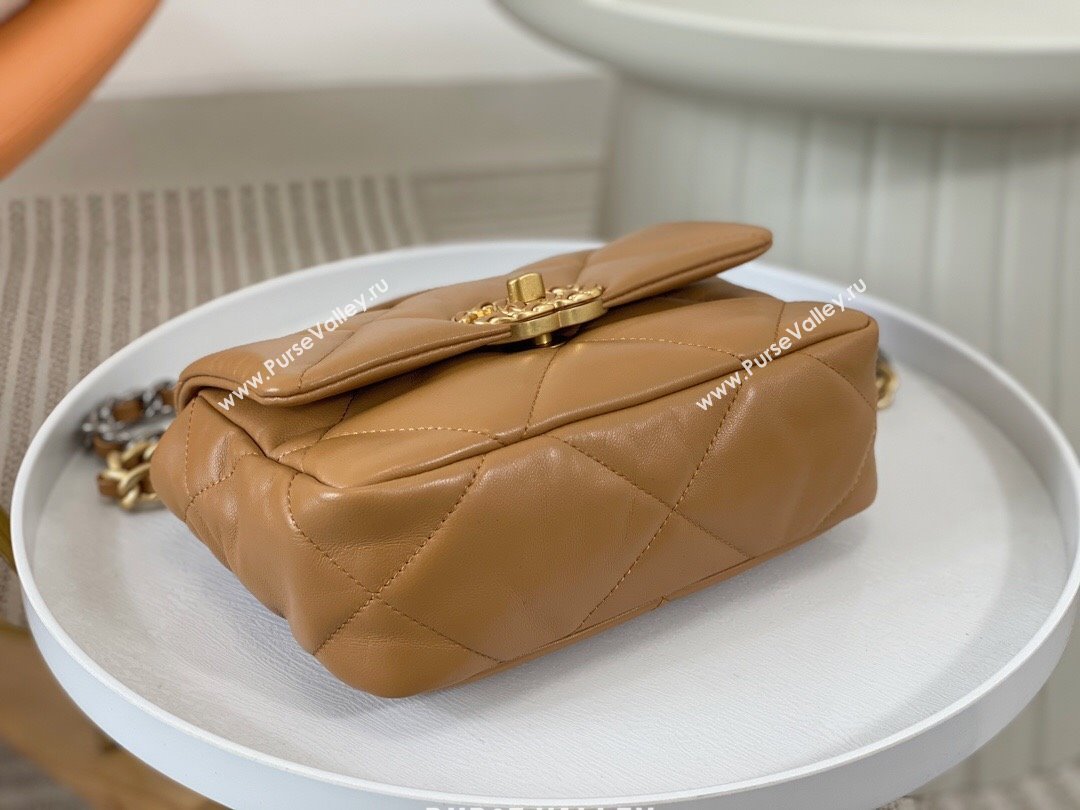 Chanel 19 Shiny Lambskin Mini Flap Bag AS1159 Brown 2024 (sm-240311048)