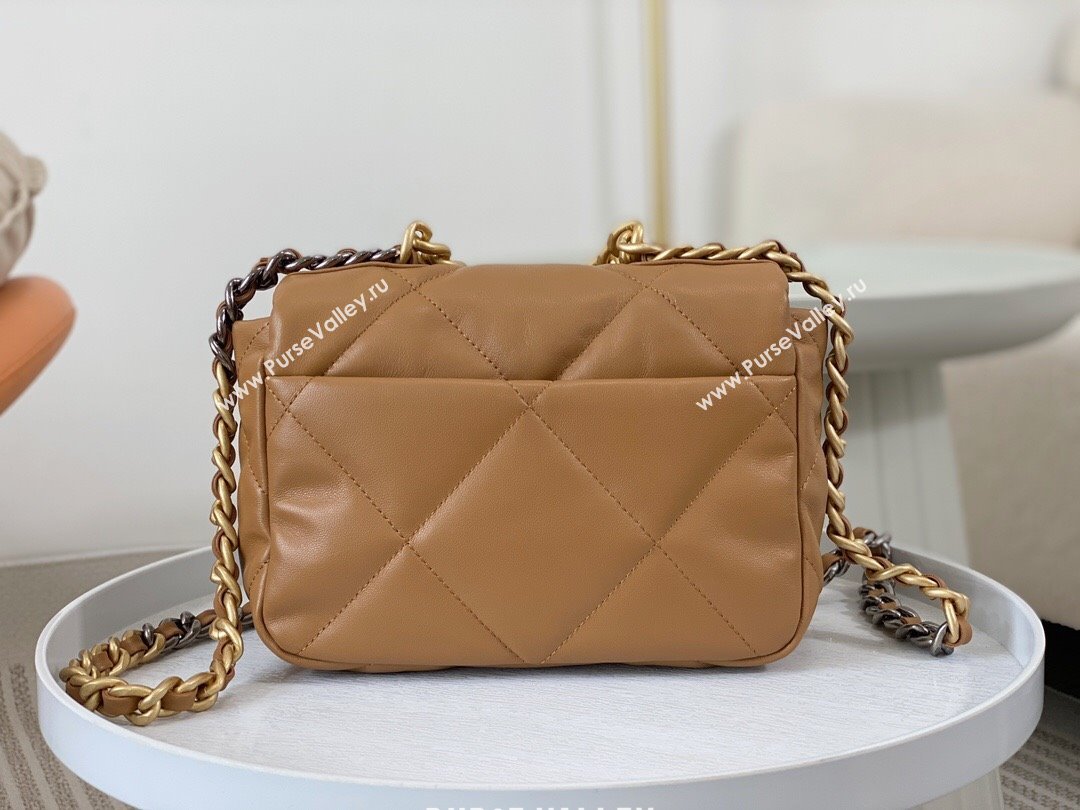 Chanel 19 Shiny Lambskin Mini Flap Bag AS1159 Brown 2024 (sm-240311048)